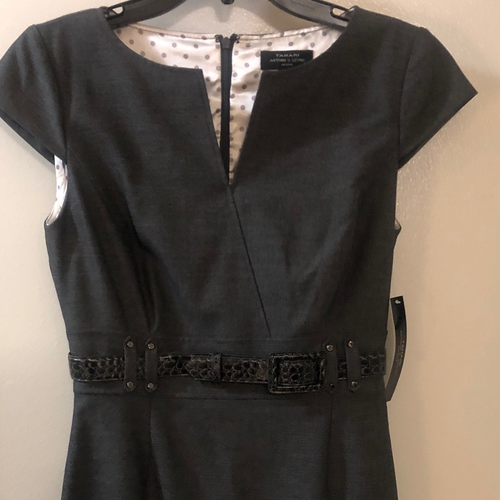 Tahari - Charcoal Dress with Cap Sleeves. Size: 2P